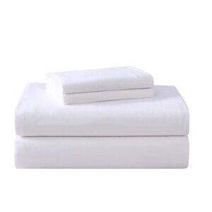 Laura Ashley TWIN Flannel 3pc Sheet Set ~ Solid White 100% Cotton Percale